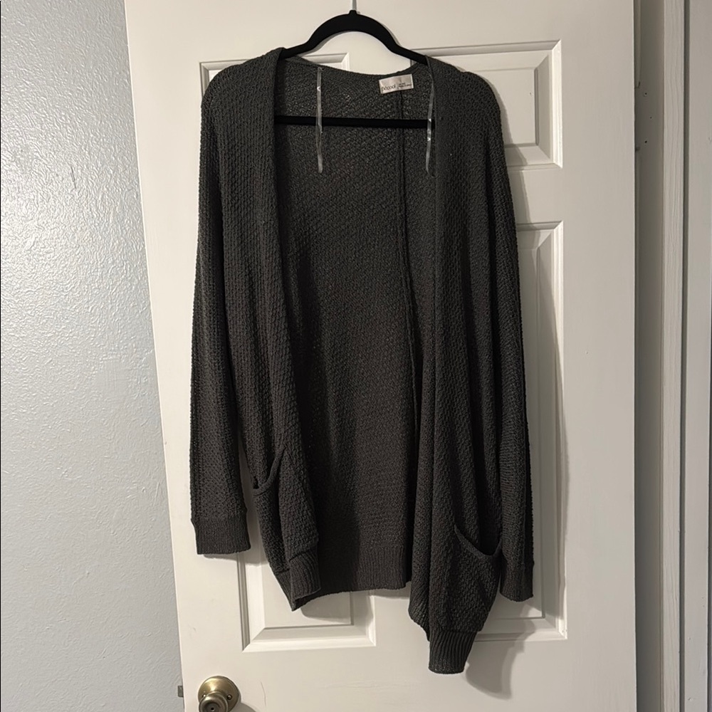 Gray Lightweight Open-Front Cardigan Sweater